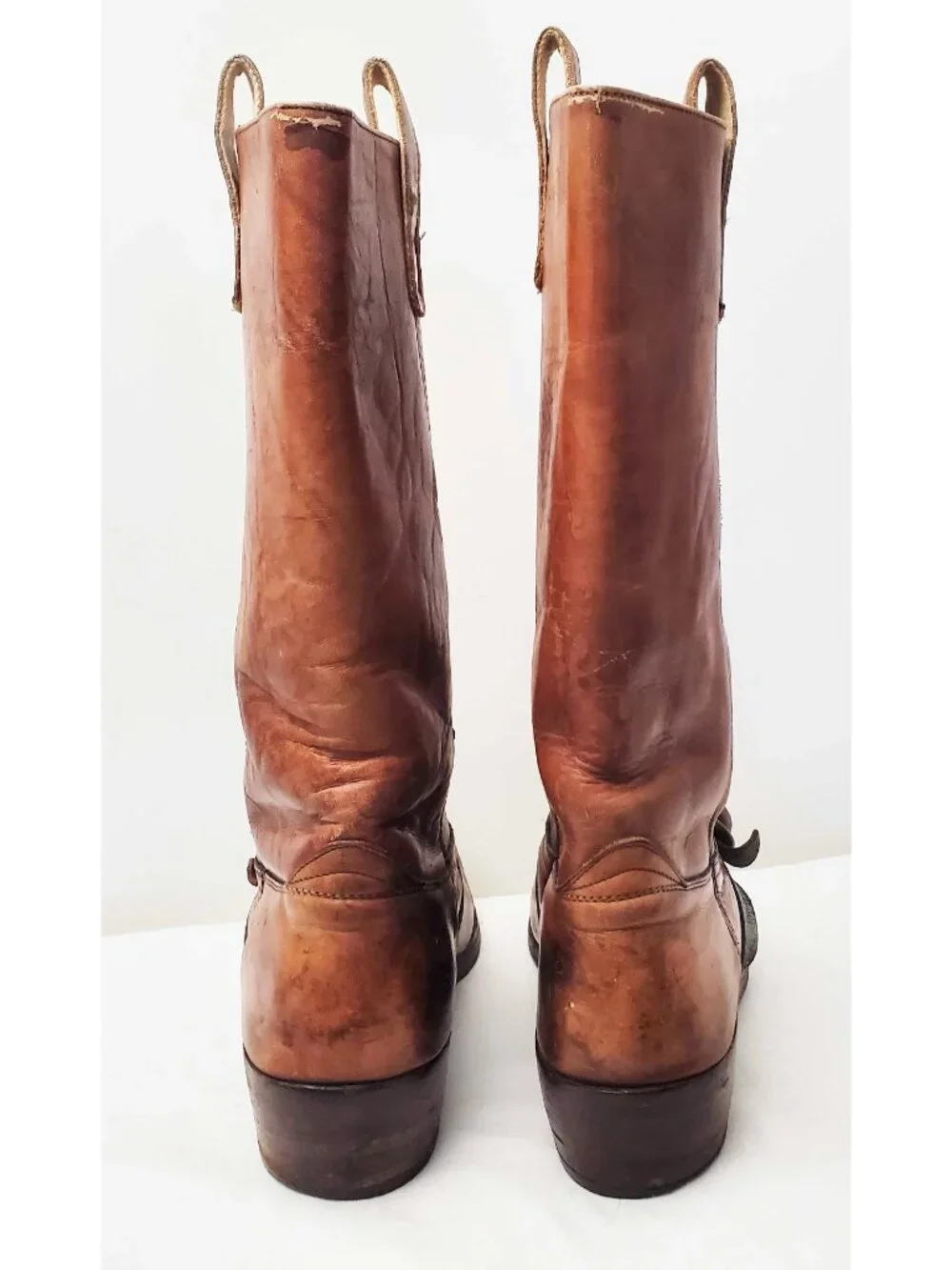 Vintage FRYE 1970's Black Label Brown Engineer Harness Boots Square Toe USA 12D